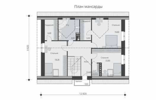 Одноэтажный дом с мансардой, подвалом, гаражом и балконом